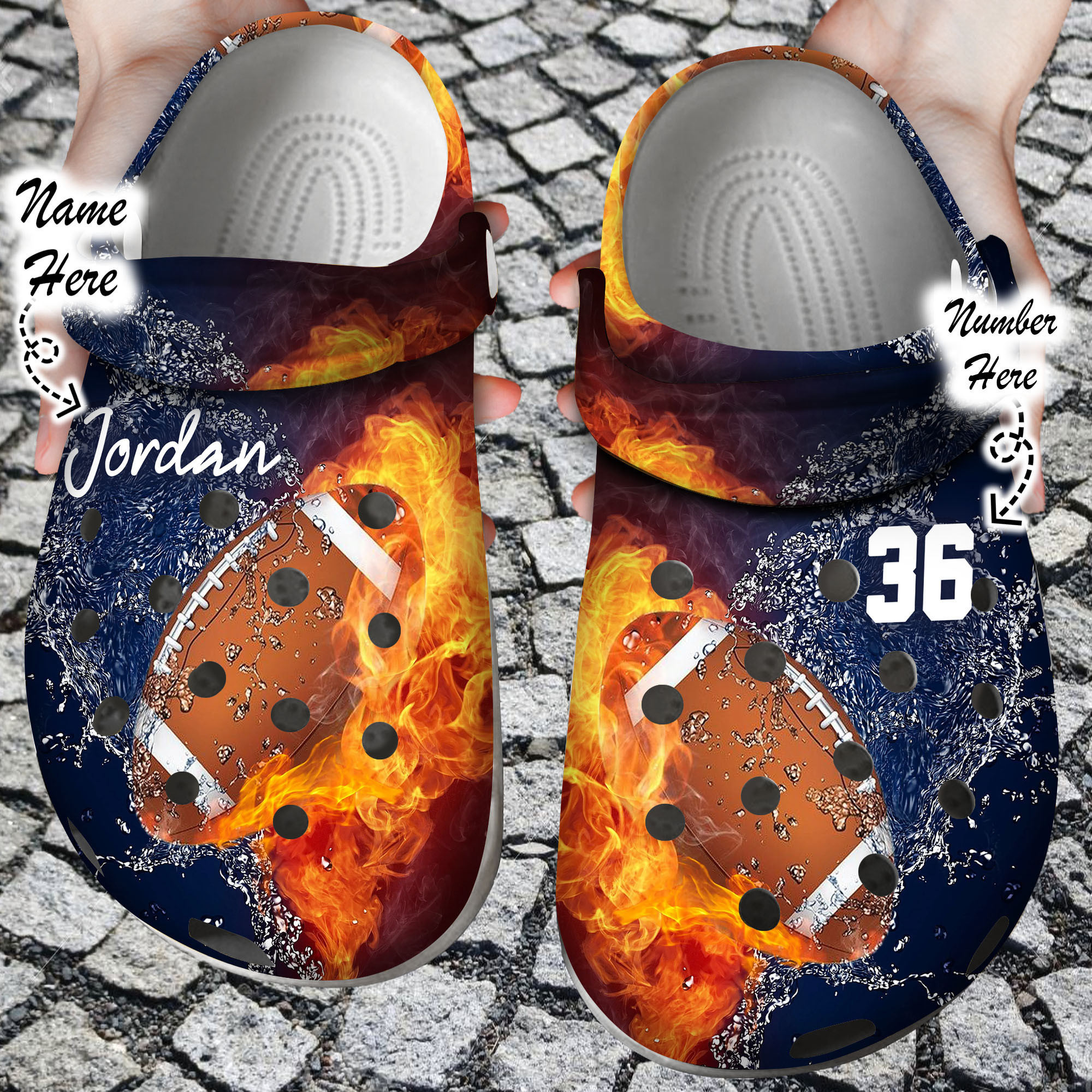 Custom Crocs Personalized Fire and Water Football Clog Shoes