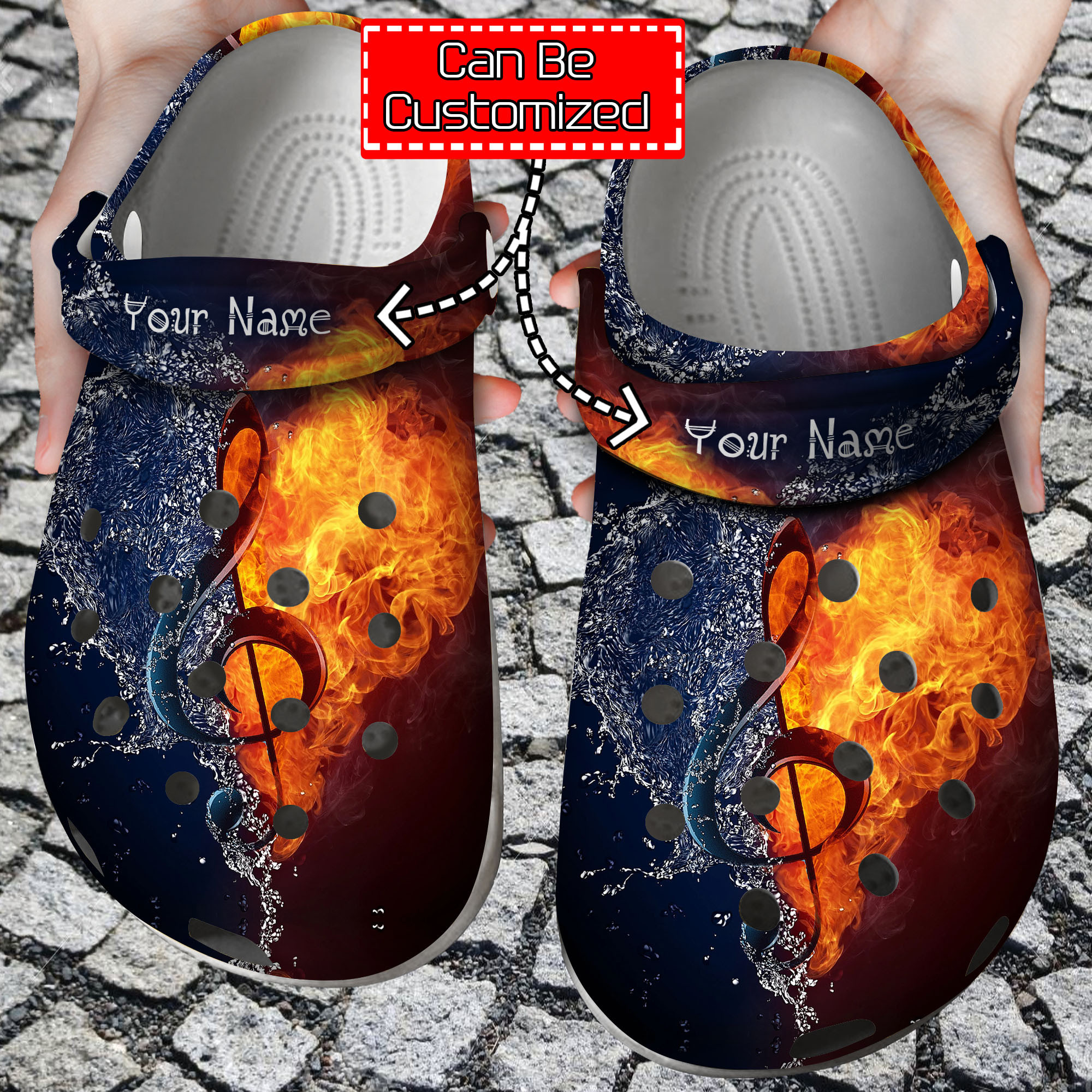 Custom Crocs Personalized Fire and Water Treble Clef Clog Shoes