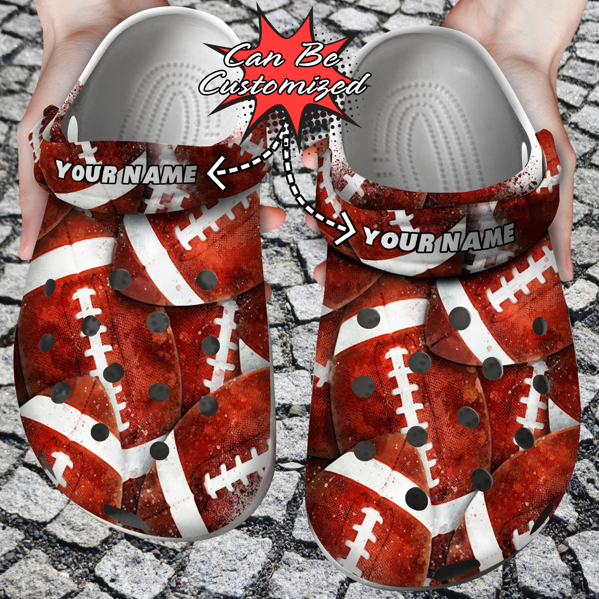 Custom Crocs Personalized Football Overlapping Clog Shoes