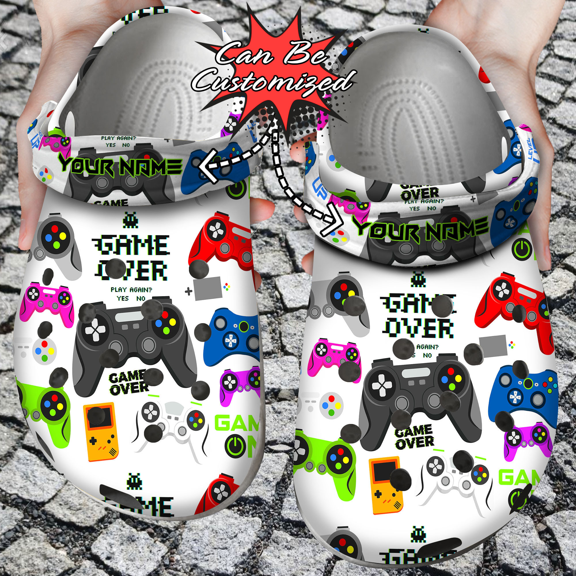 Custom Crocs Personalized Gaming Controller Game Over Clog Shoes