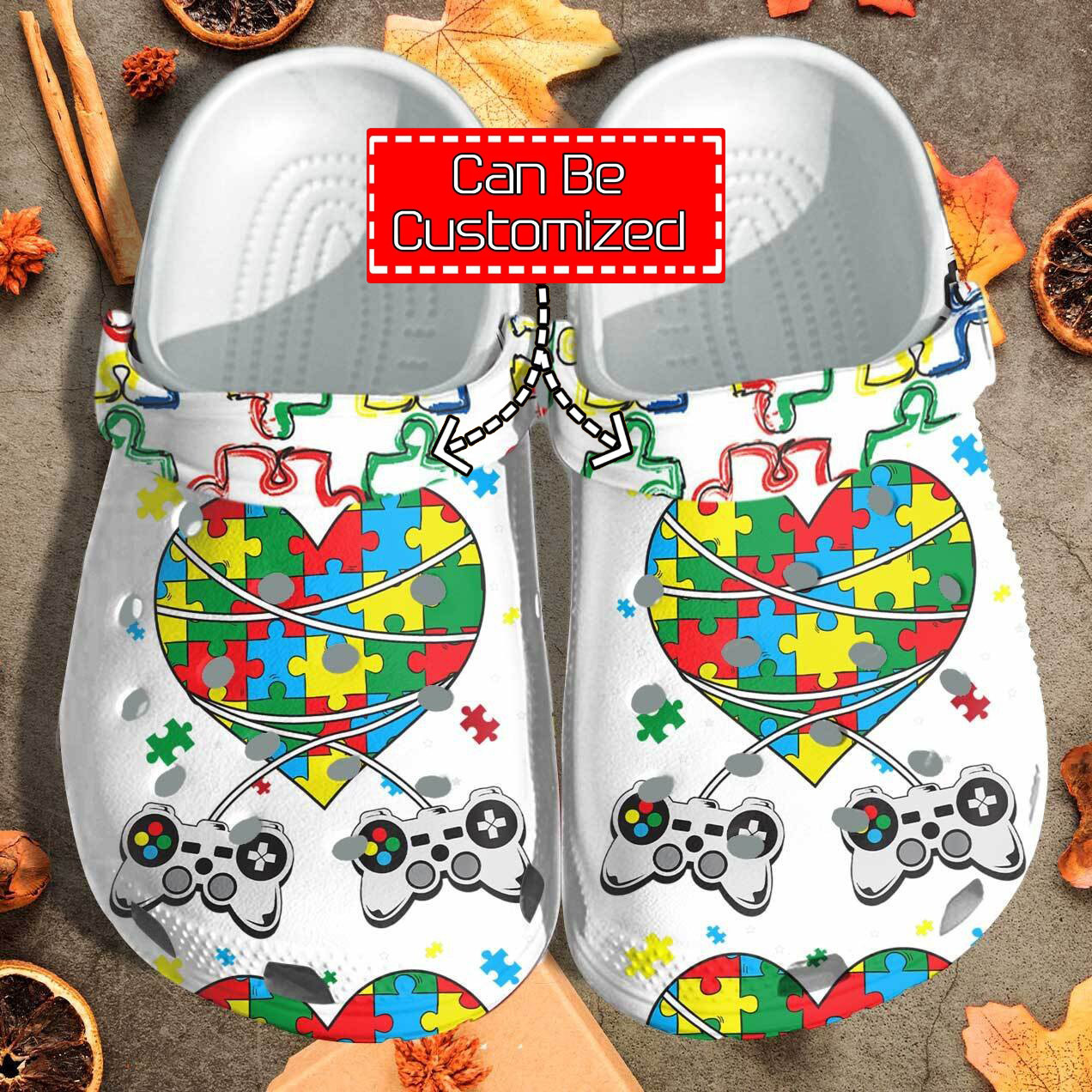 Custom Crocs Personalized Puzzle Heart Autism Gamer Clog Shoes