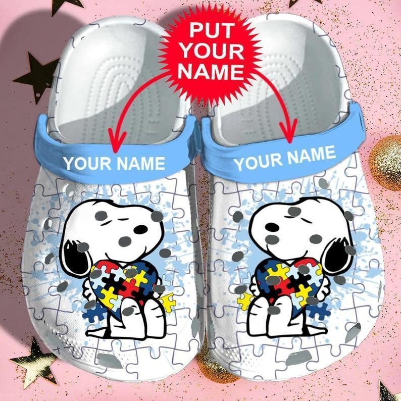 Custom Name Autism Awareness Crocs Snoopy Crocband Clog Shoes For Men Women