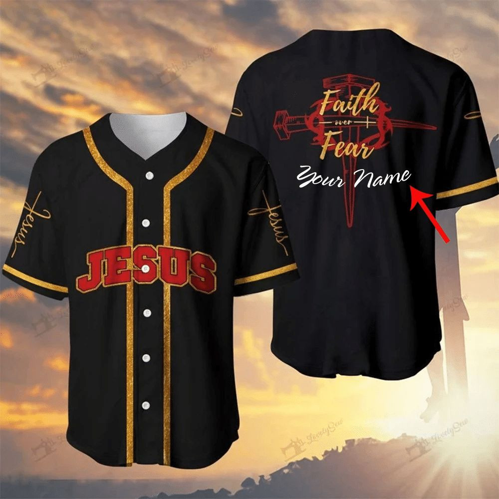 Custom Name God Faith Over Fear Baseball Jerseyer Jersey