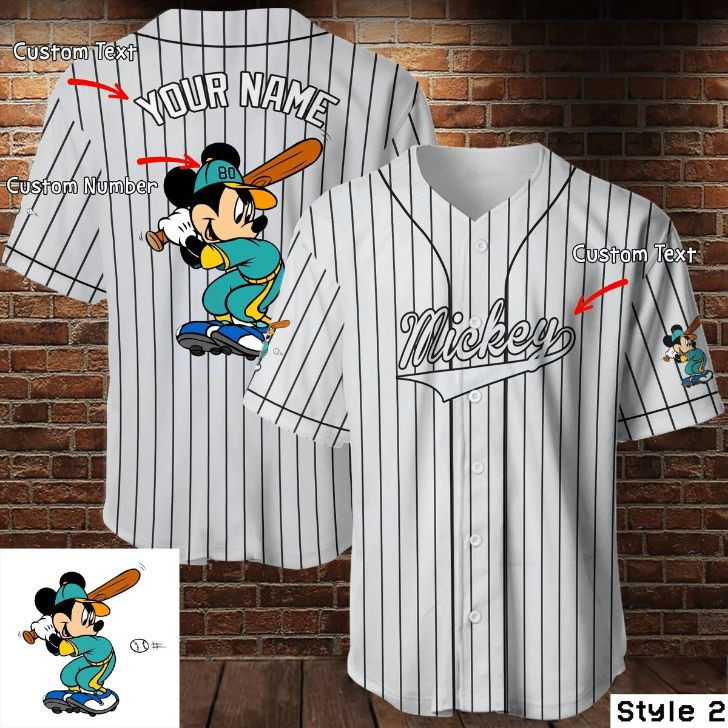 Custom Name Mickey Mouse Disney Baseball White 234 Gift For Lover Baseball Jersey