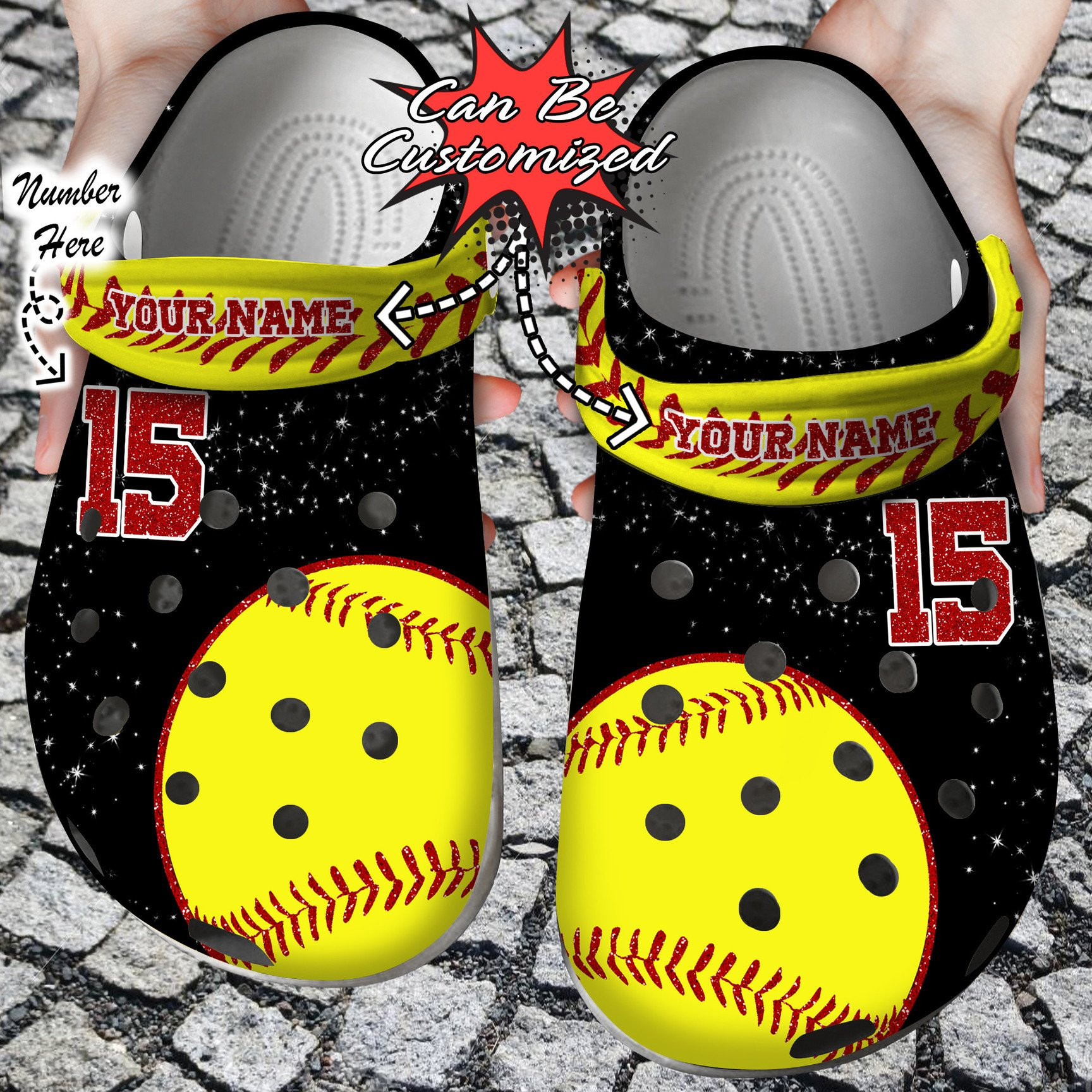 Custom Name Number Softball Glitter Crocs Clog Shoes Softball Crocs
