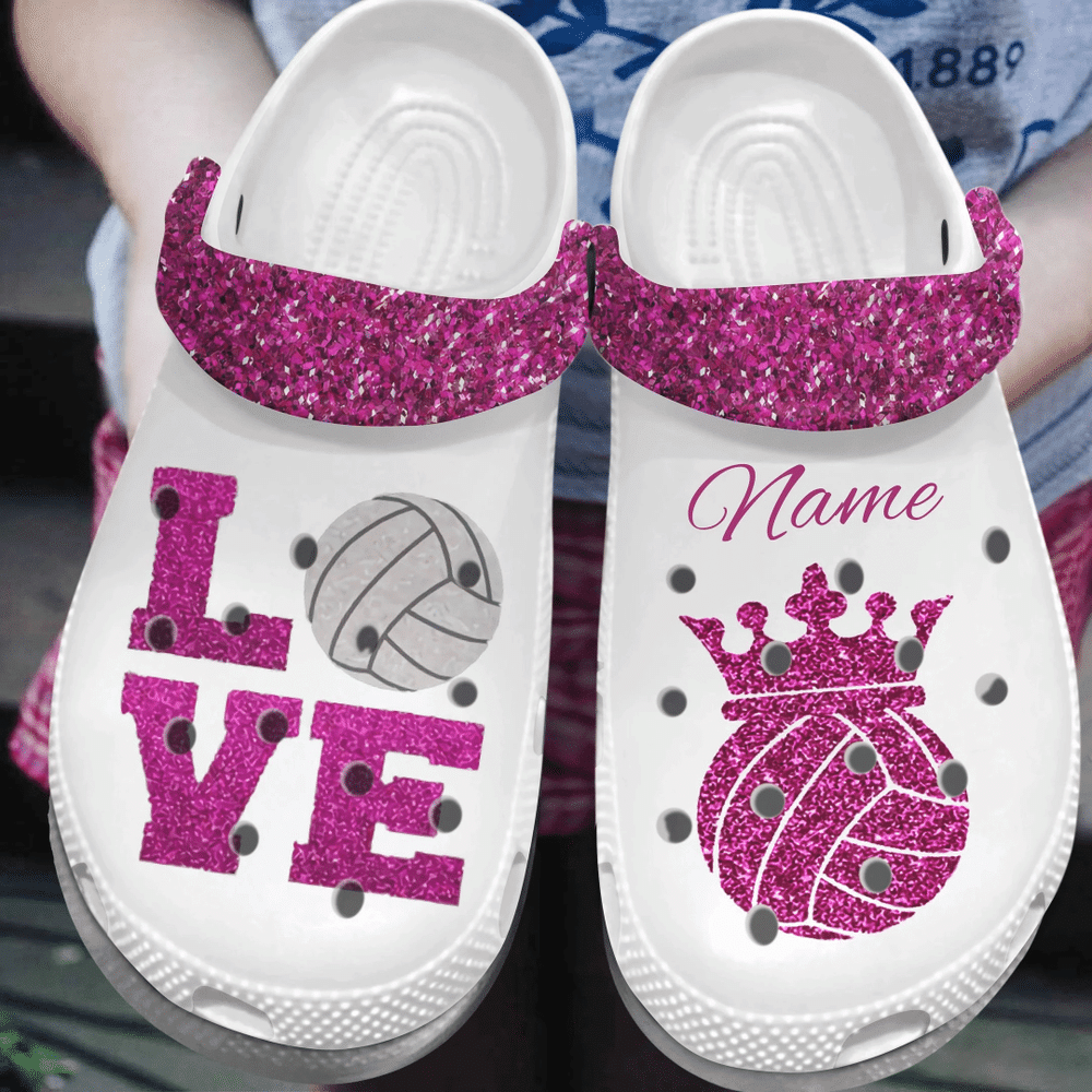 Custom Name Queen Bling Love Volleyball Gift For Lover Rubber Crocs Clog Shoes Comfy Footwear
