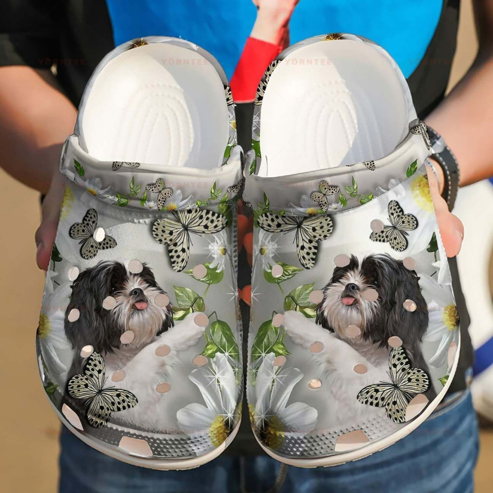 Custom Name Shih Tzu Daisy Gift For Lover Rubber Crocs Clog Shoes Comfy Footwear