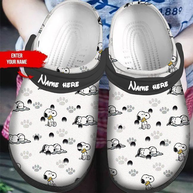Custom Name Snoopy Icon White Clogs Shoes
