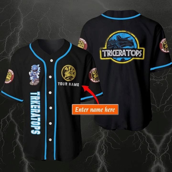 Custom Name Triceratops Blue Superman Gift For Lover Baseball Jersey, Unisex Jersey Shirt for Men Women
