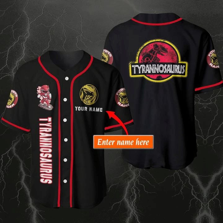 Custom Name Tyrannosaurus Red Superman Gift For Lover Baseball Jersey, Unisex Jersey Shirt for Men Women
