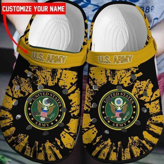 Custom Name Us Army Paint Flakes Crocs Clog Shoes Comfy Footwear