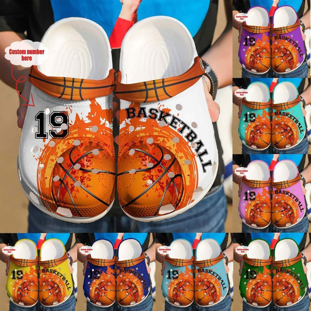 Custom Number Multicolor Basketball Fire Clogs Shoes