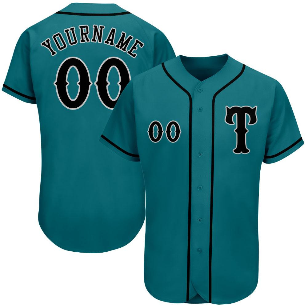 Custom Personalized Aqua Black Gray Baseball Jersey