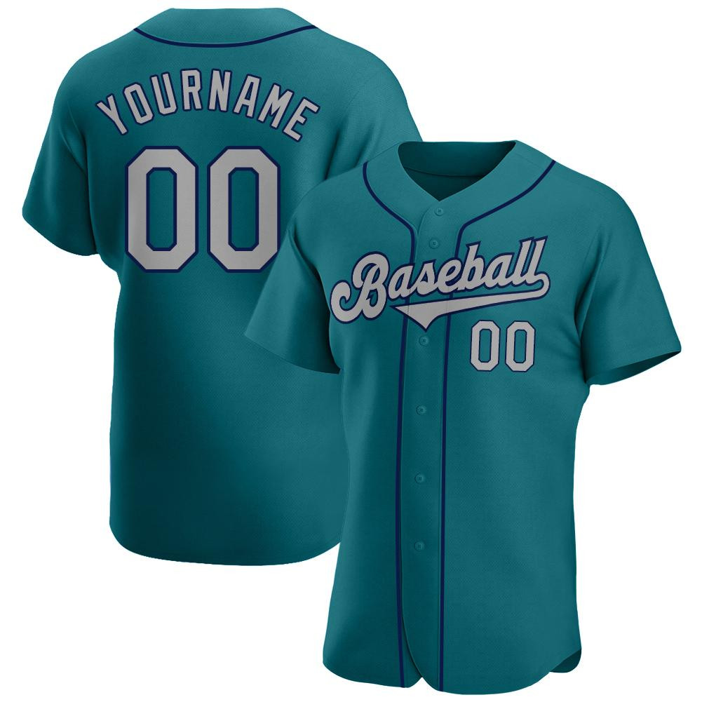Custom Personalized Aqua Gray Navy Baseball Jersey