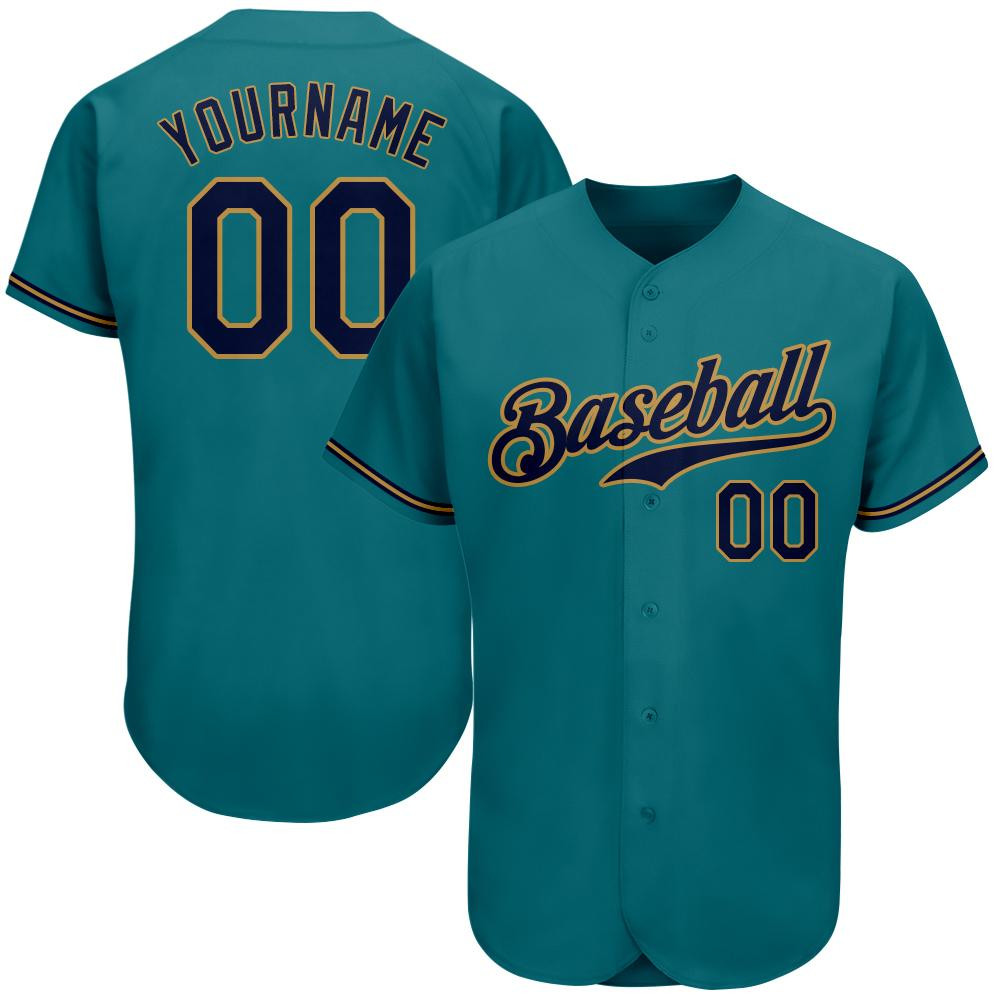 Custom Personalized Aqua Navy Old Gold Baseball Jersey