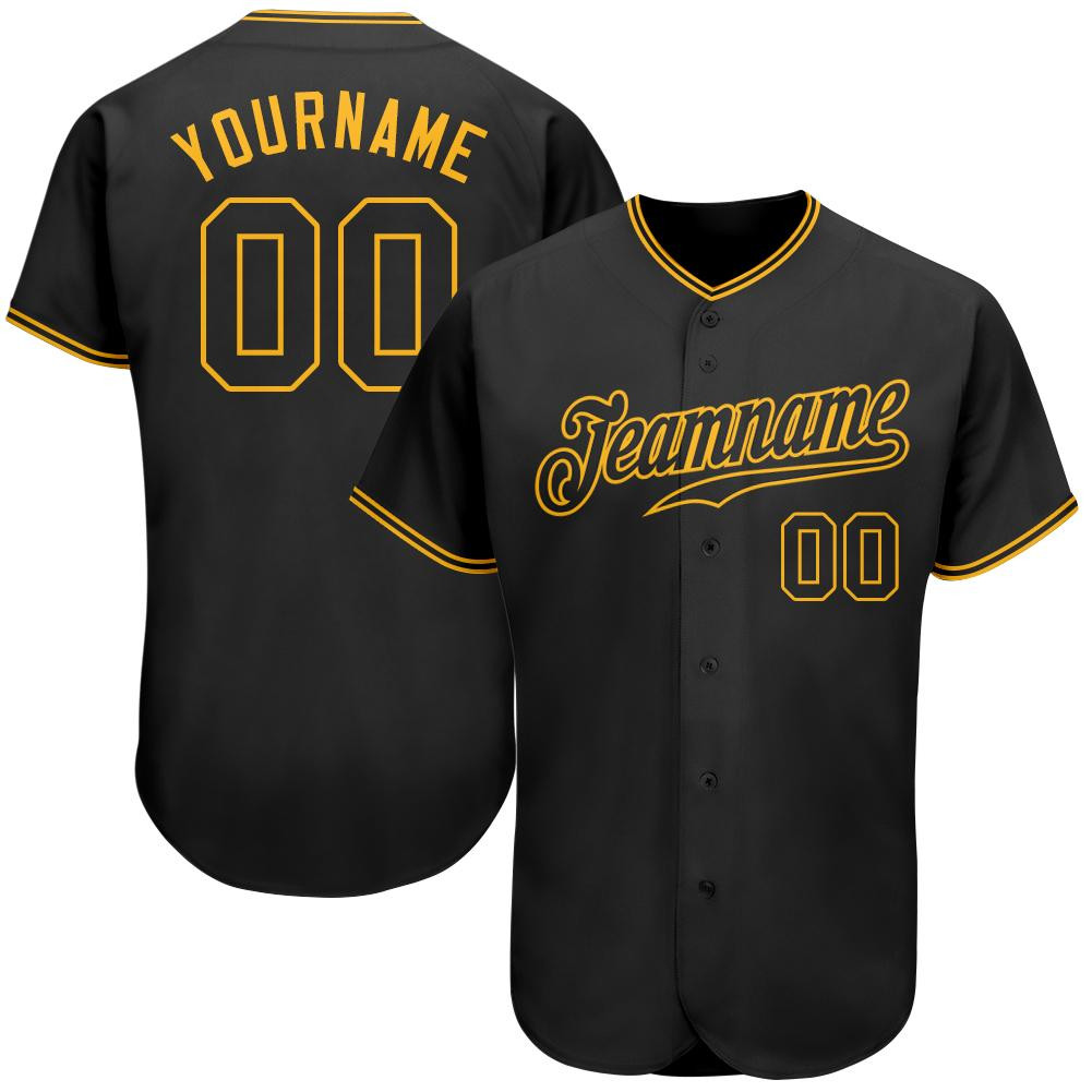 Custom Personalized Black Black Gold Baseball Jersey
