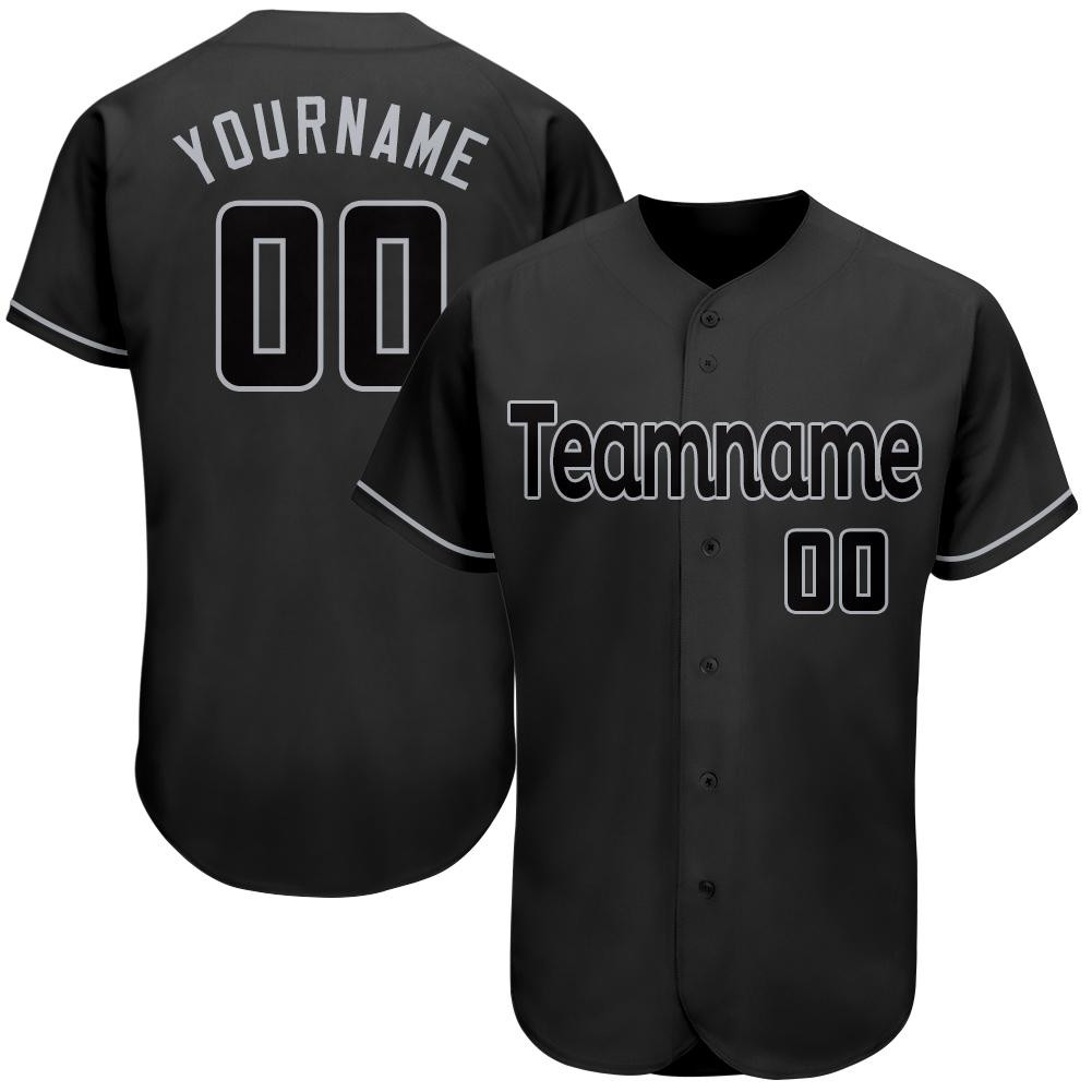 Custom Personalized Black Black Gray Baseball Jersey
