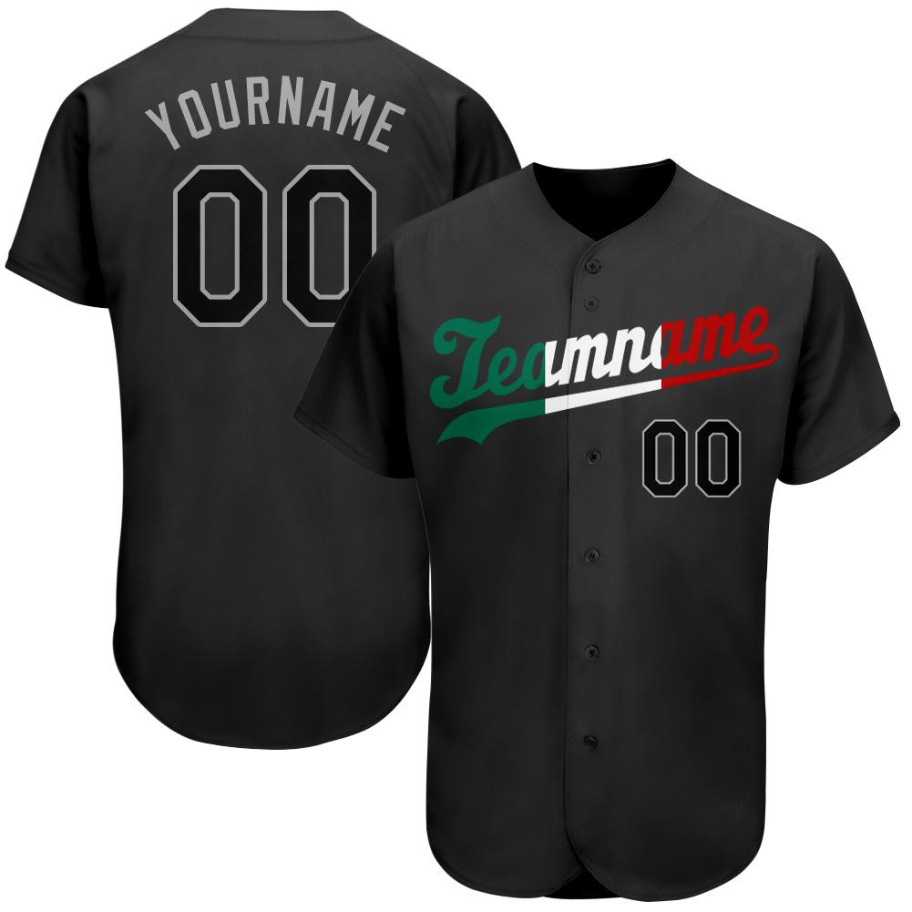 Custom Personalized Black Black Kelly Green Baseball Jersey