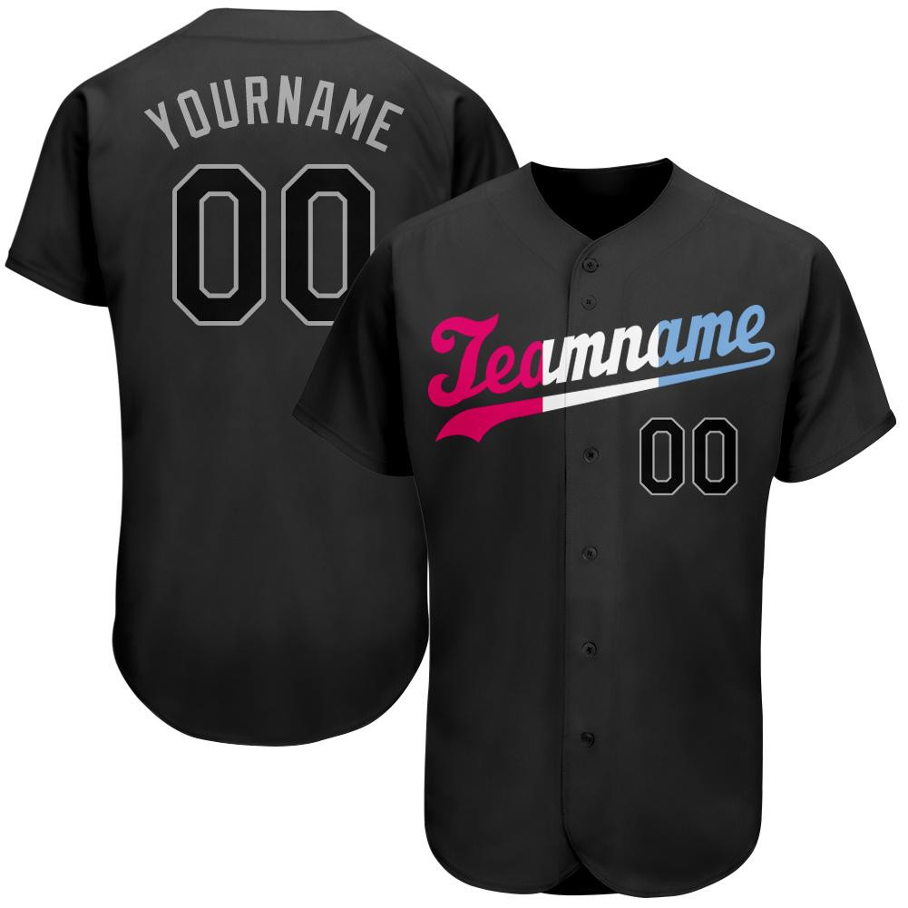 Custom Personalized Black Black Pink Baseball Jersey