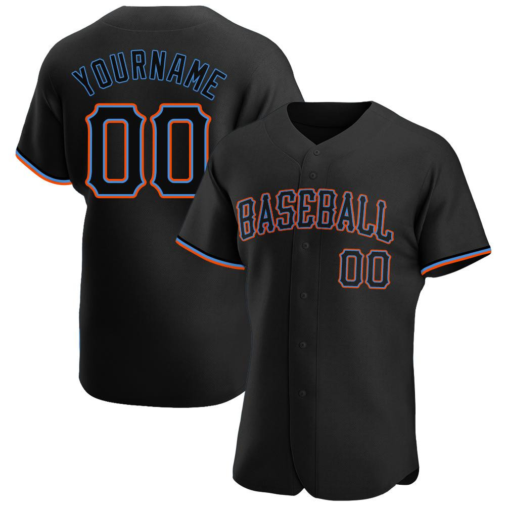 Custom Personalized Black Black Powder Blue Baseball Jersey