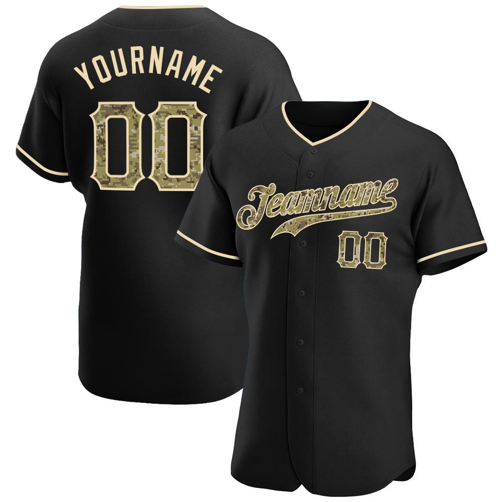 Custom Personalized Black Camo Khaki Baseball Jersey