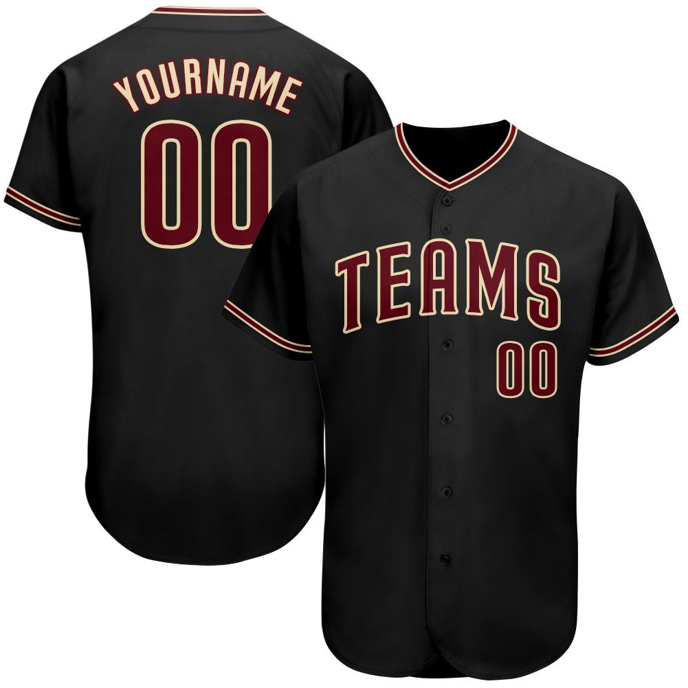 Custom Personalized Black Crimson Khaki Baseball Jersey