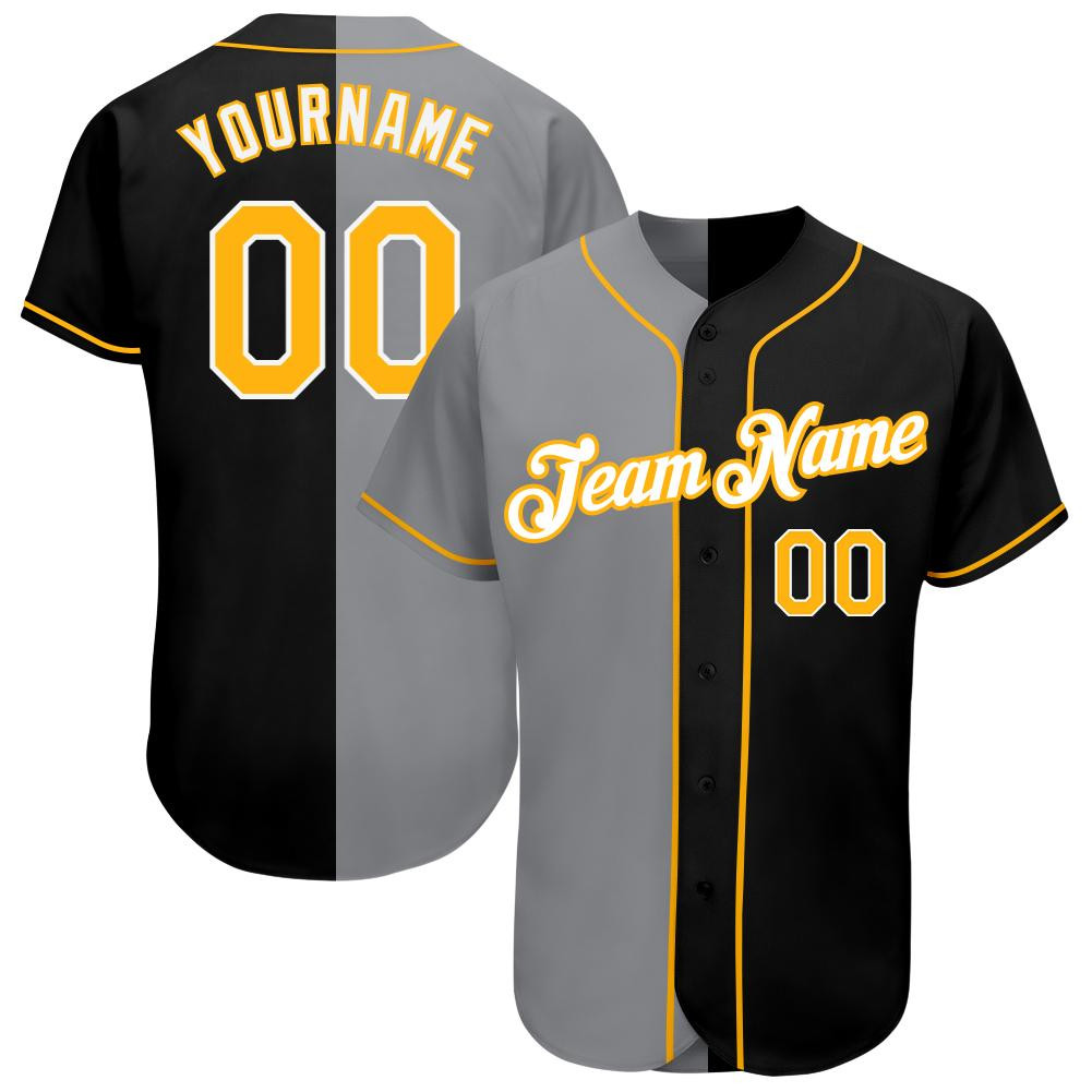 Custom Personalized Black Gold Gray Split Fashion Baseball Jersey
