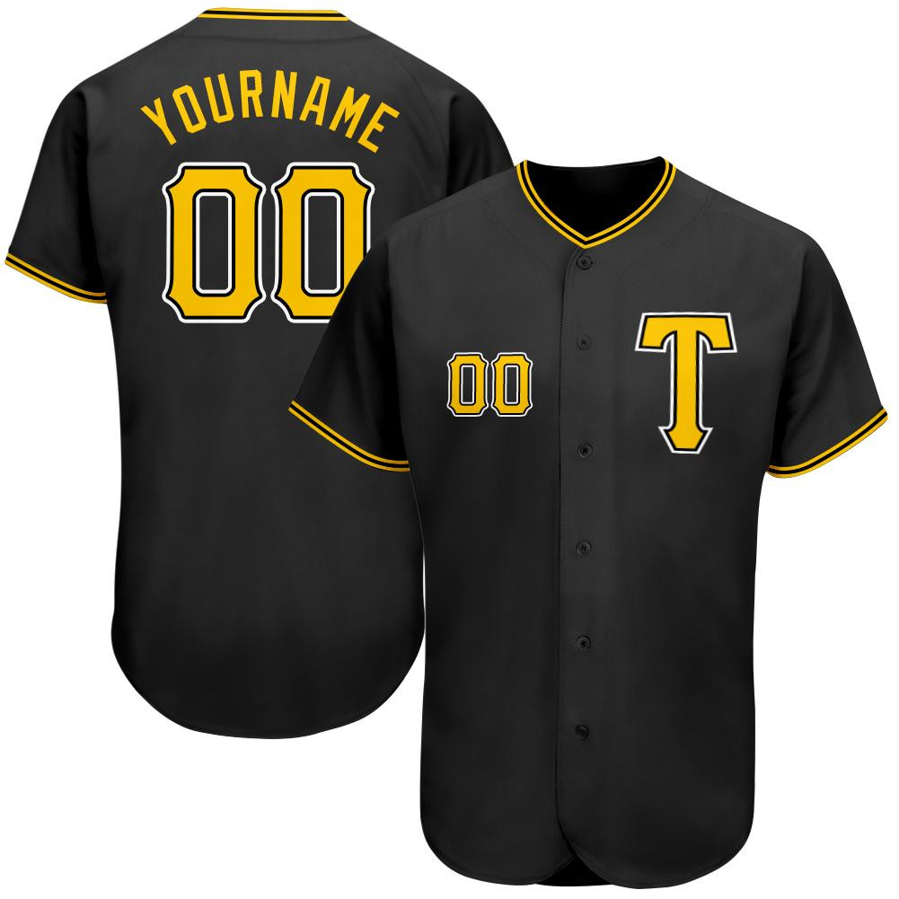 Custom Personalized Black Gold White Baseball Jersey