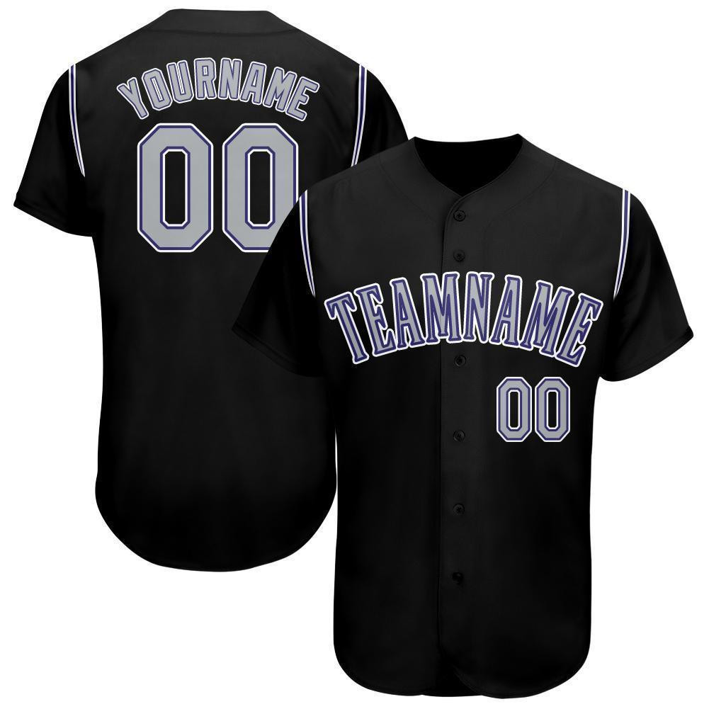Custom Personalized Black Gray Purple Baseball Jersey