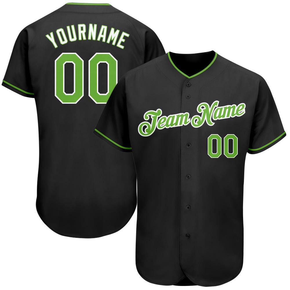 Custom Personalized Black Neon Green White Baseball Jersey