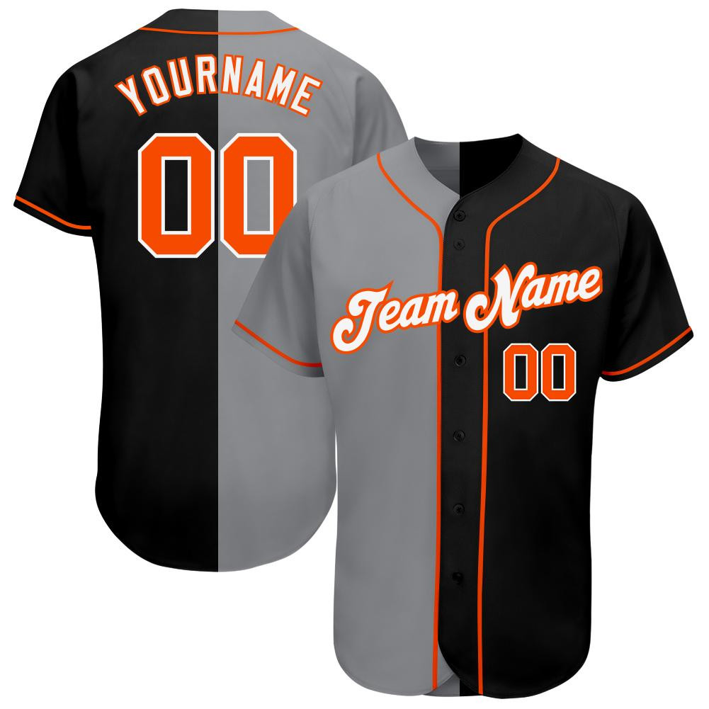 Custom Personalized Black Orange Gray Split Fashion Baseball Jersey