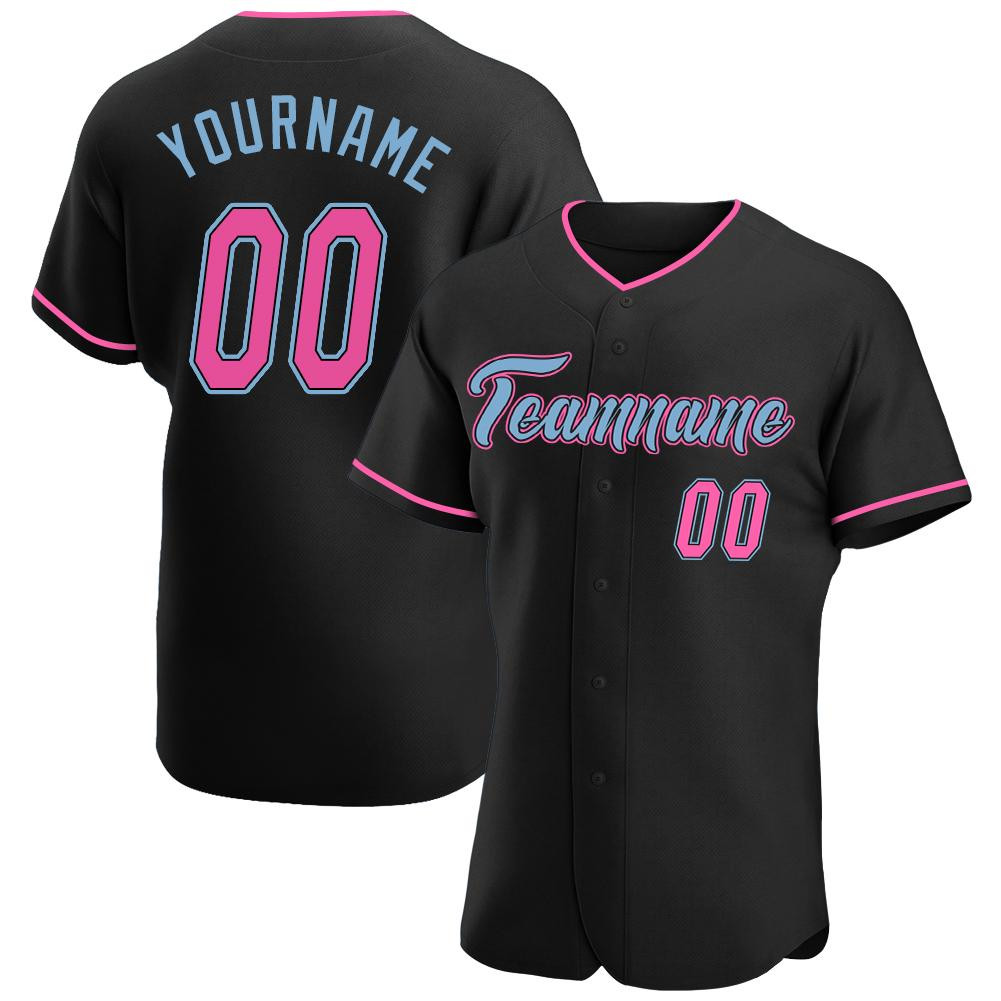 Custom Personalized Black Pink Light Blue Baseball Jersey