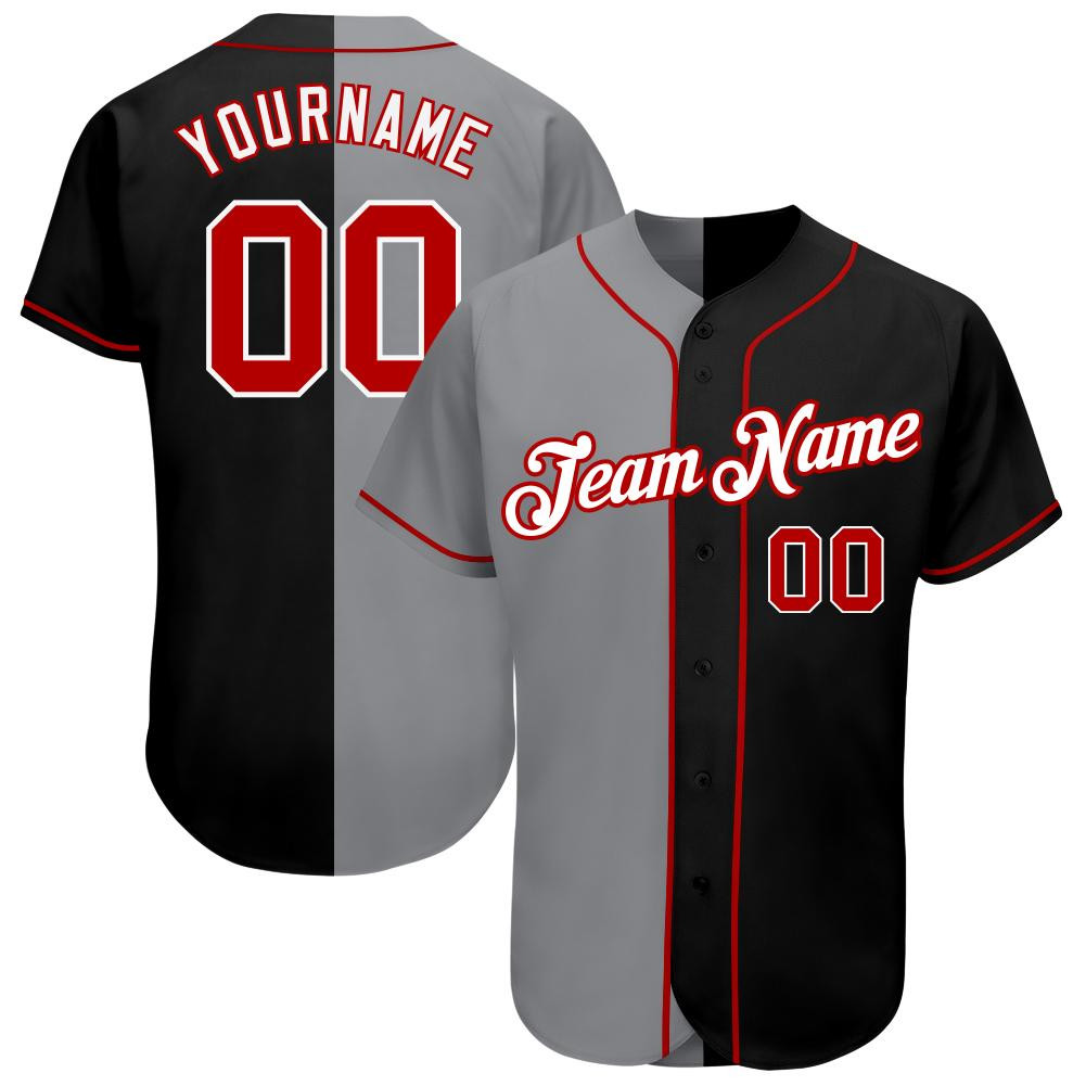 Custom Personalized Black Red Gray Split Fashion Baseball Jersey