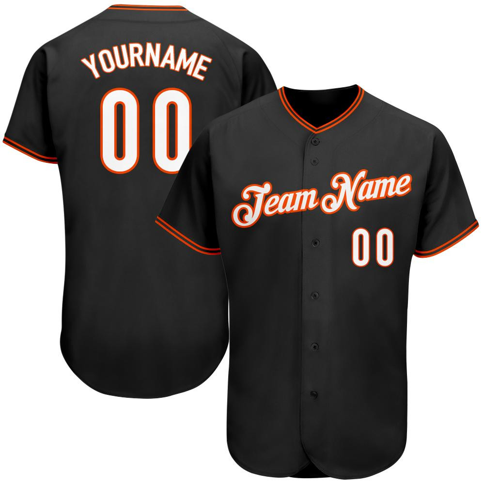 Custom Personalized Black White Orange Baseball Jersey