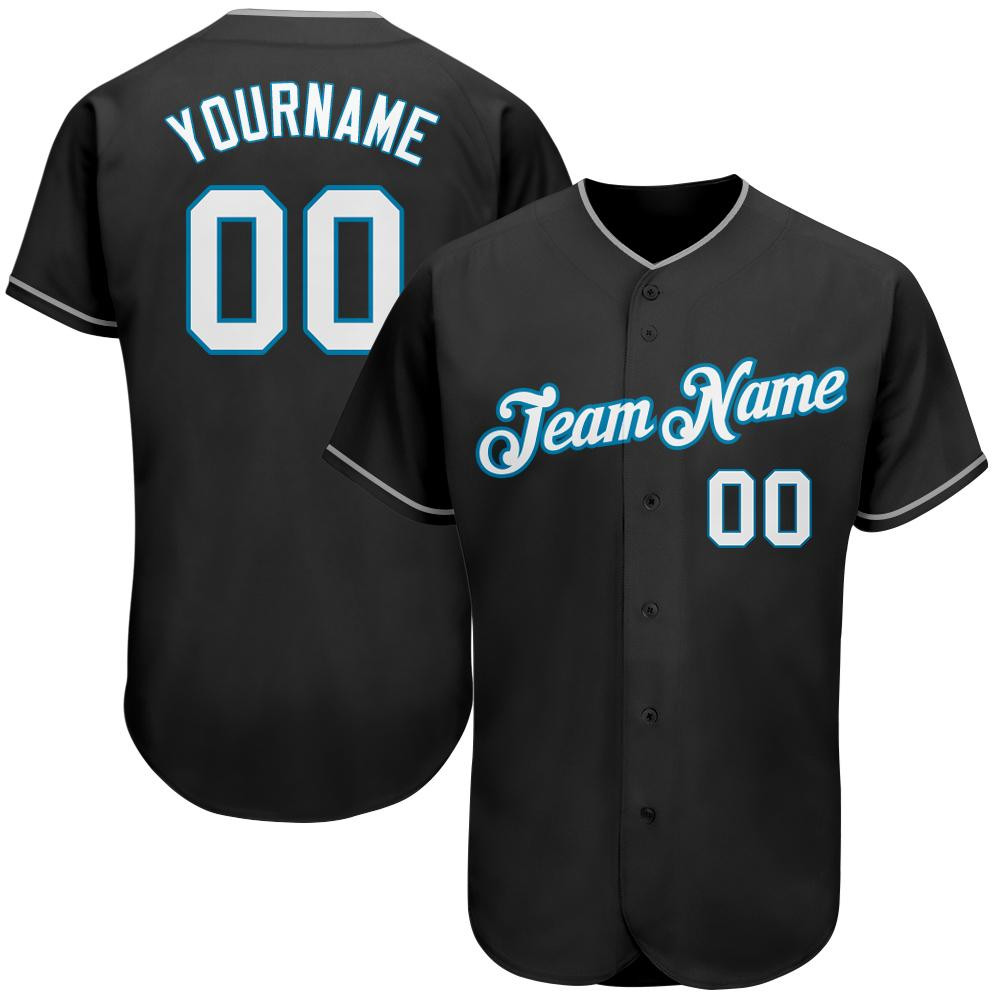 Custom Personalized Black White Panther Blue Baseball Jersey