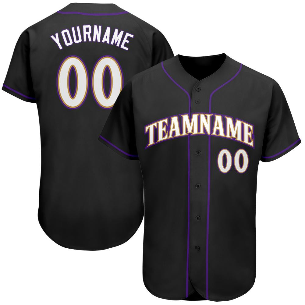 Custom Personalized Black White Purple Baseball Jersey