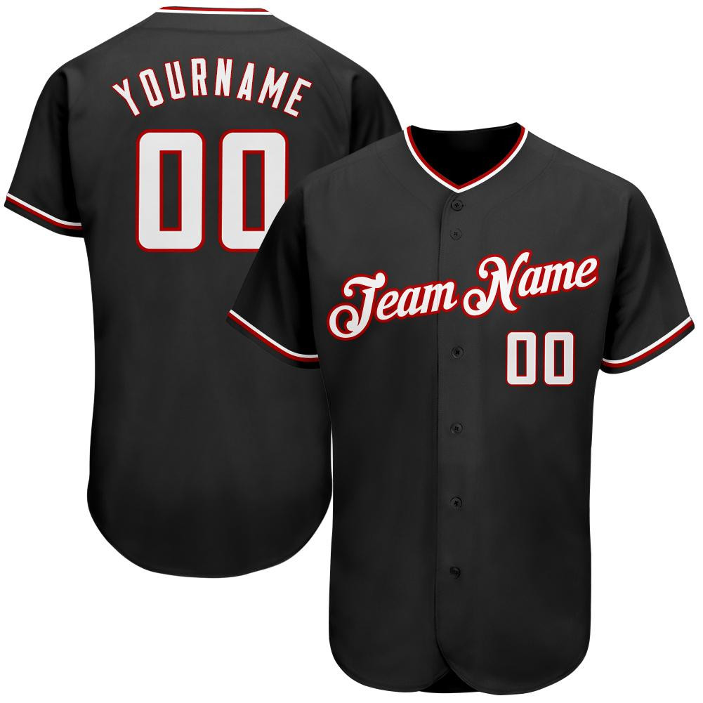 Custom Personalized Black White Red Baseball Jersey