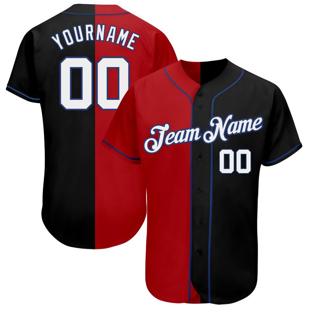 Custom Personalized Black White Red Royal Split Fashion Baseball Jersey