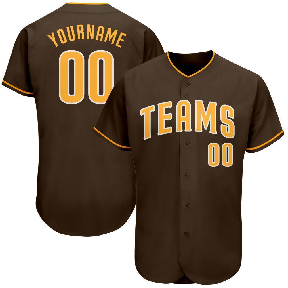 Custom Personalized Brown Gold White Baseball Jersey