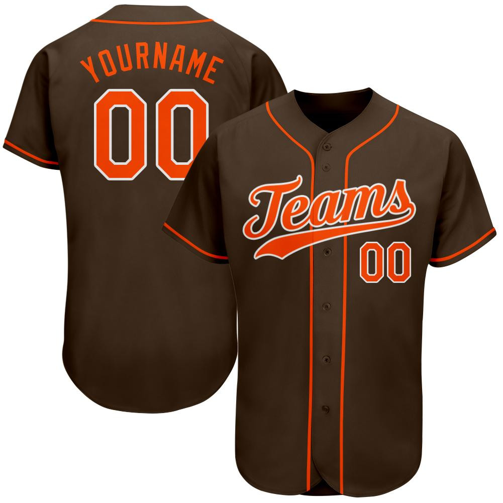 Custom Personalized Brown Orange White Baseball Jersey