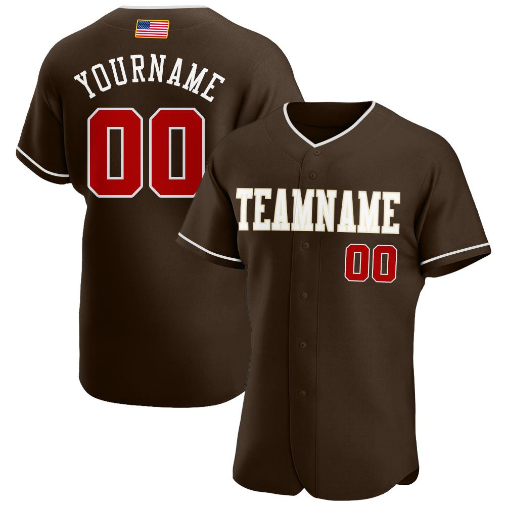 Custom Personalized Brown Red Cream American Flag Fashion Baseball Jersey