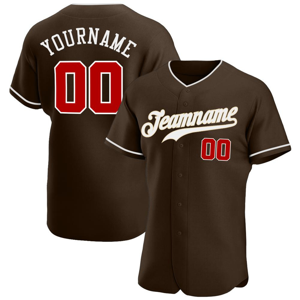 Custom Personalized Brown Red White Baseball Jersey