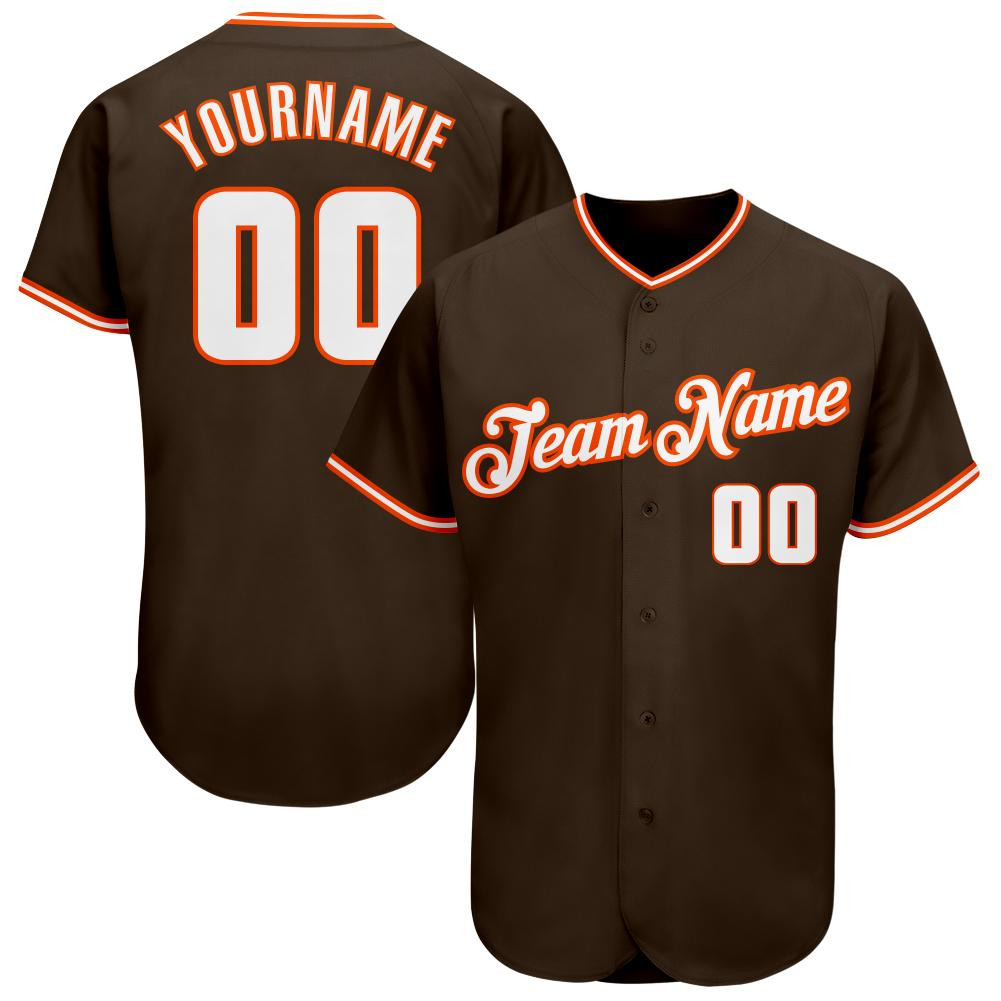 Custom Personalized Brown White Orange Baseball Jersey