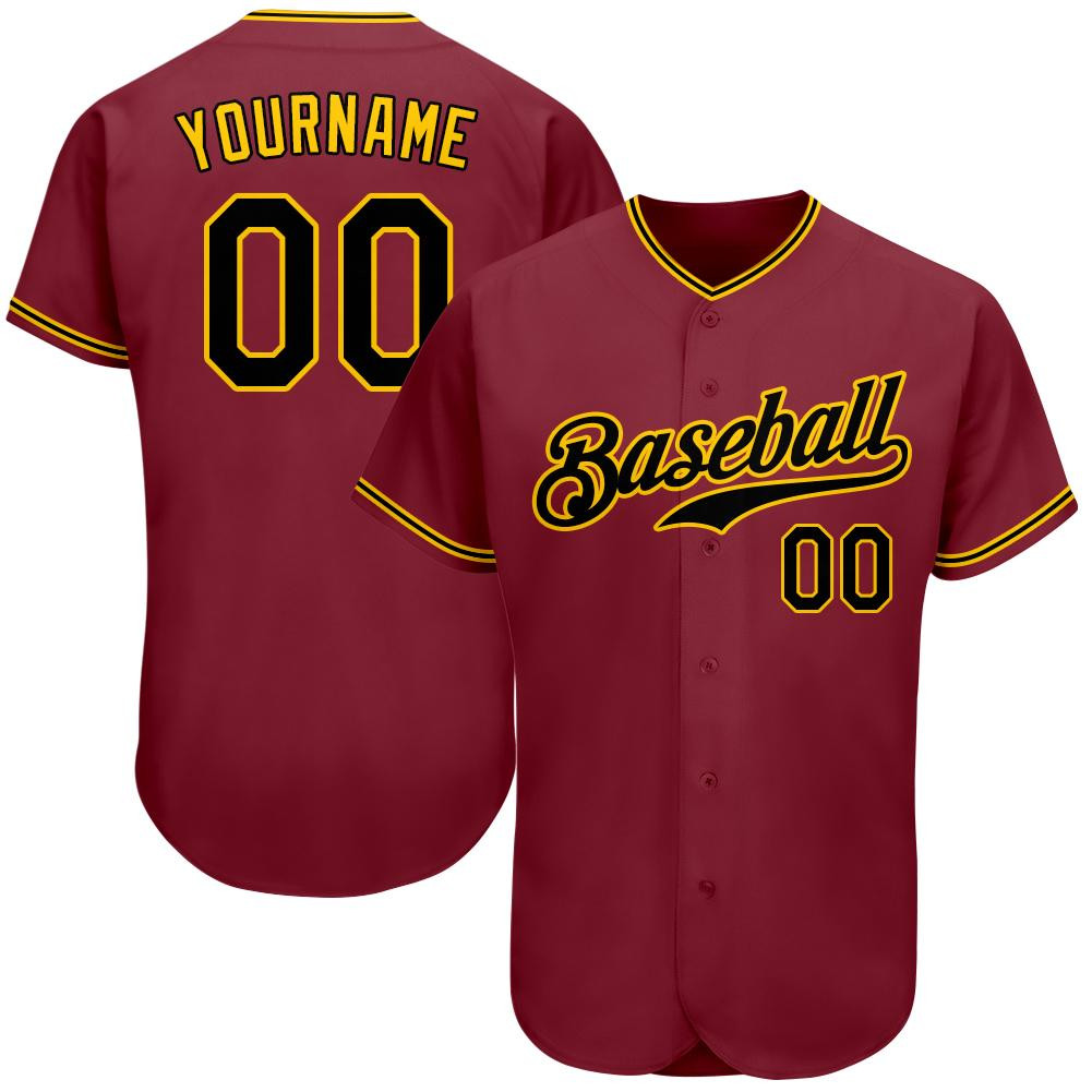 Custom Personalized Crimson Black Gold Baseball Jersey