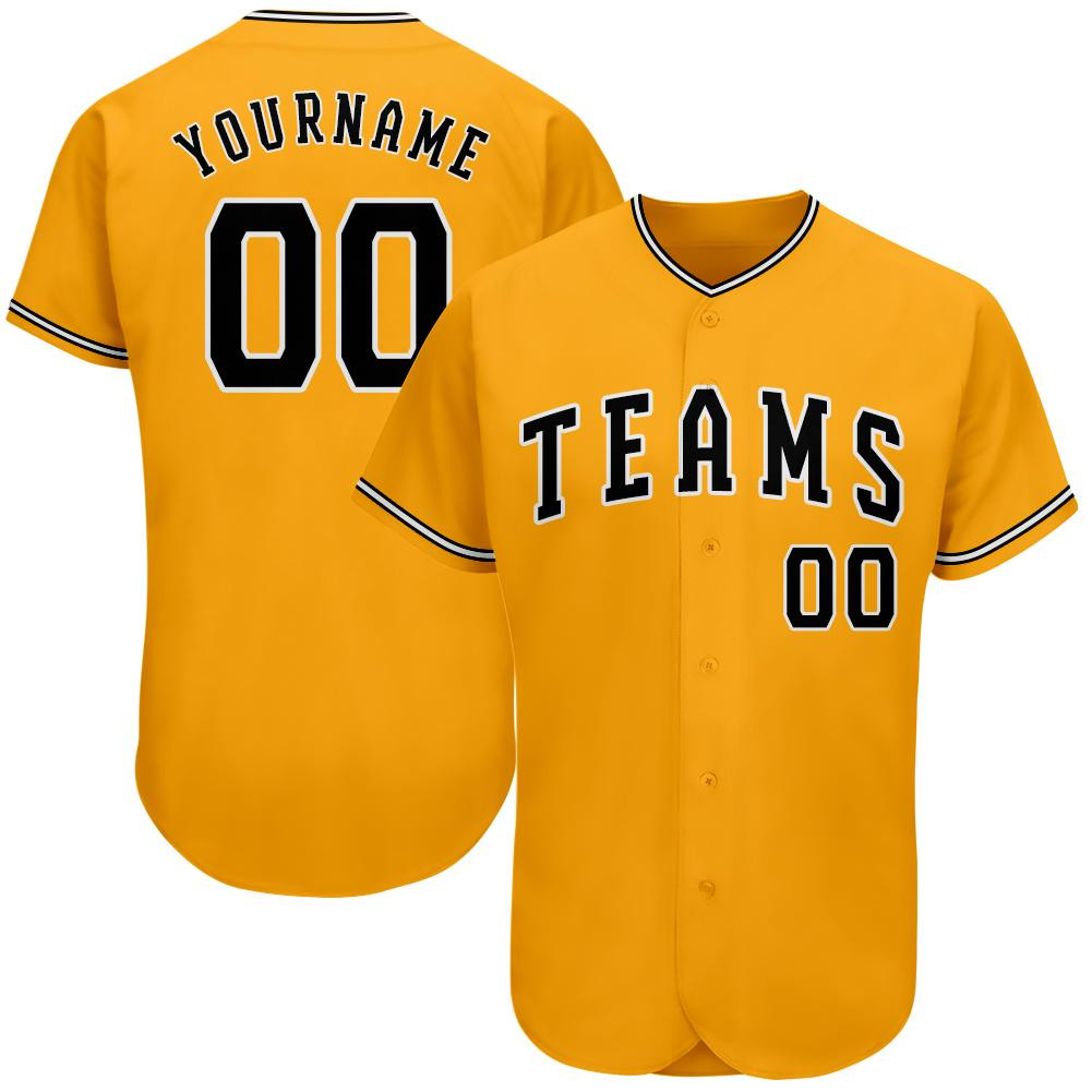 Custom Personalized Gold Black White Baseball Jersey