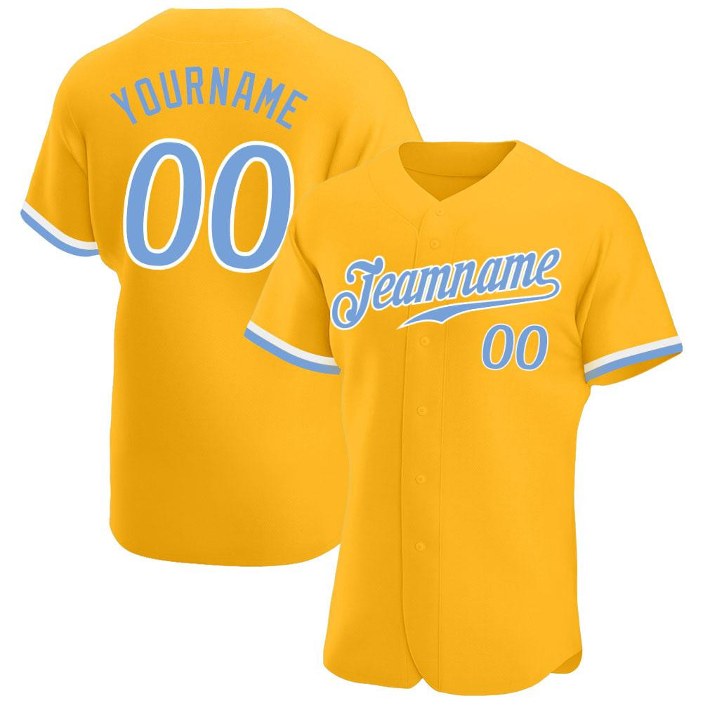 Custom Personalized Gold Light Blue White Baseball Jersey