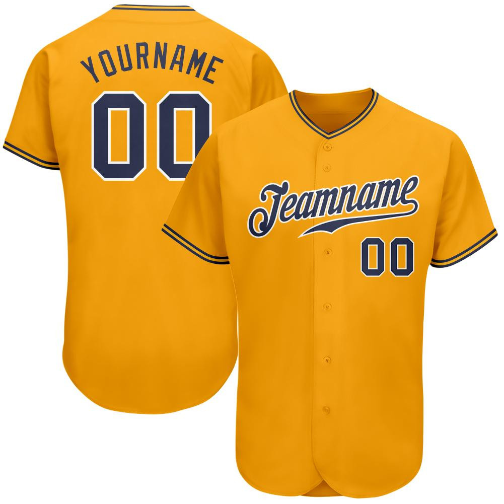 Custom Personalized Gold Navy White Baseball Jersey