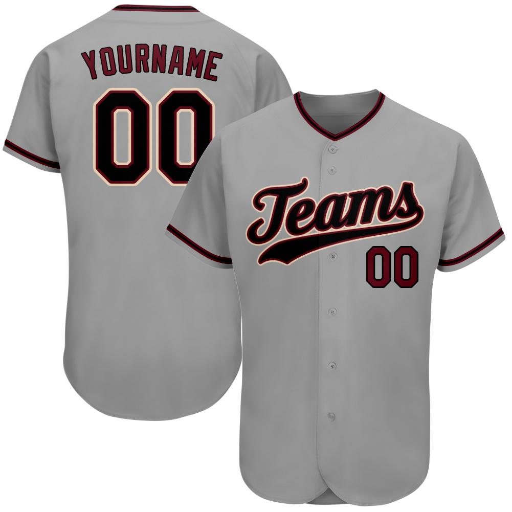 Custom Personalized Gray Black Crimson Baseball Jersey