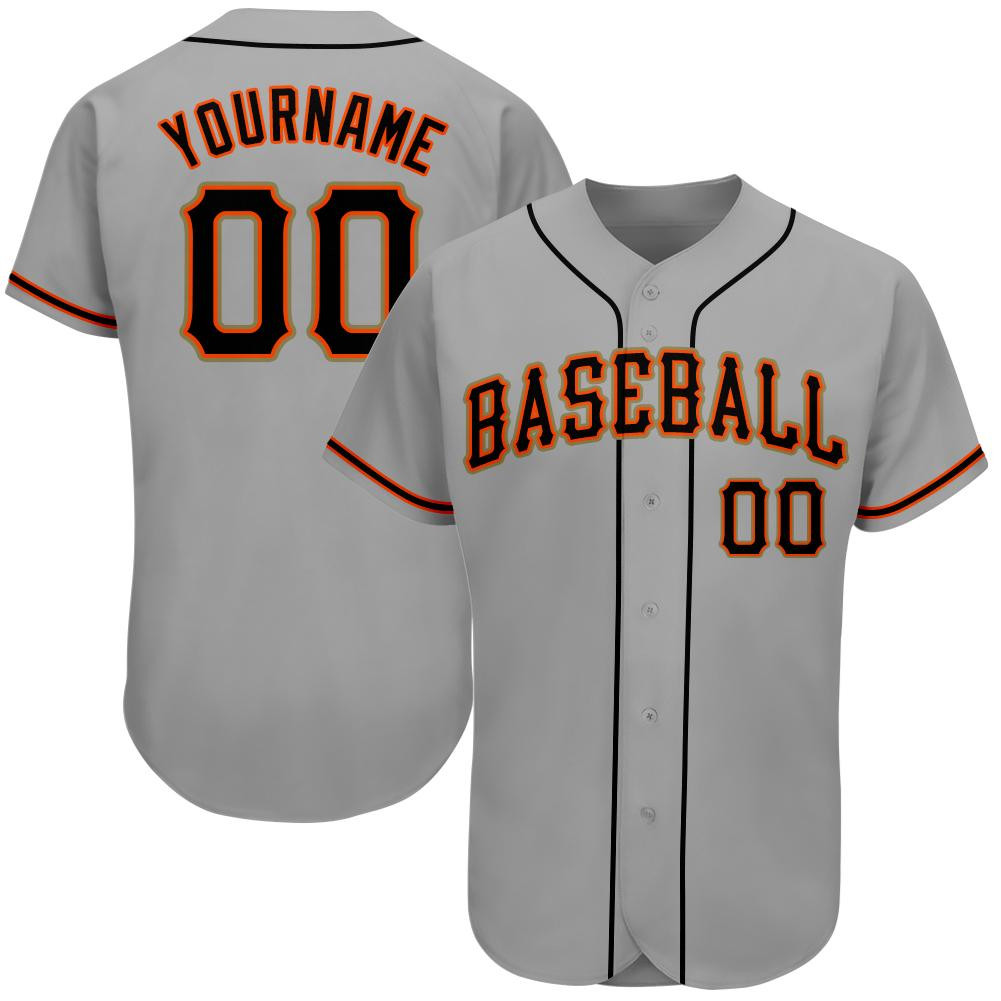 Custom Personalized Gray Black Orange Baseball Jersey