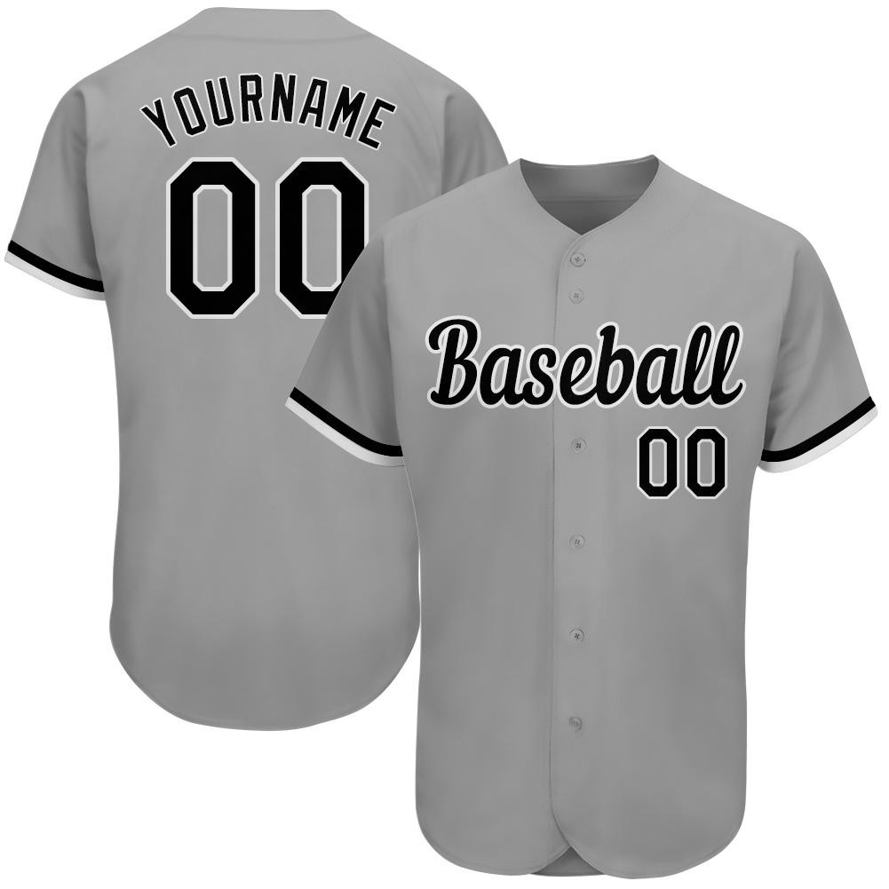 Custom Personalized Gray Black White Baseball Jersey